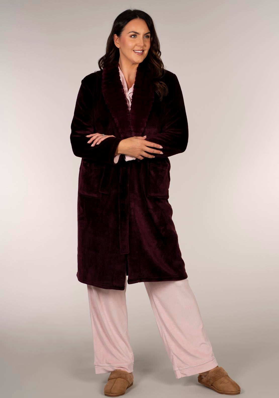 The Sleep Collection Ribbed Lapel Robe - Wine 5 Shaws Department Stores