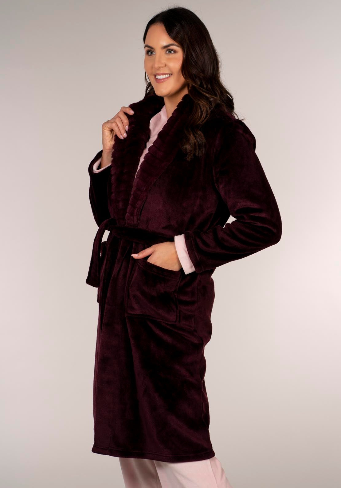 The Sleep Collection Ribbed Lapel Robe - Wine 1 Shaws Department Stores