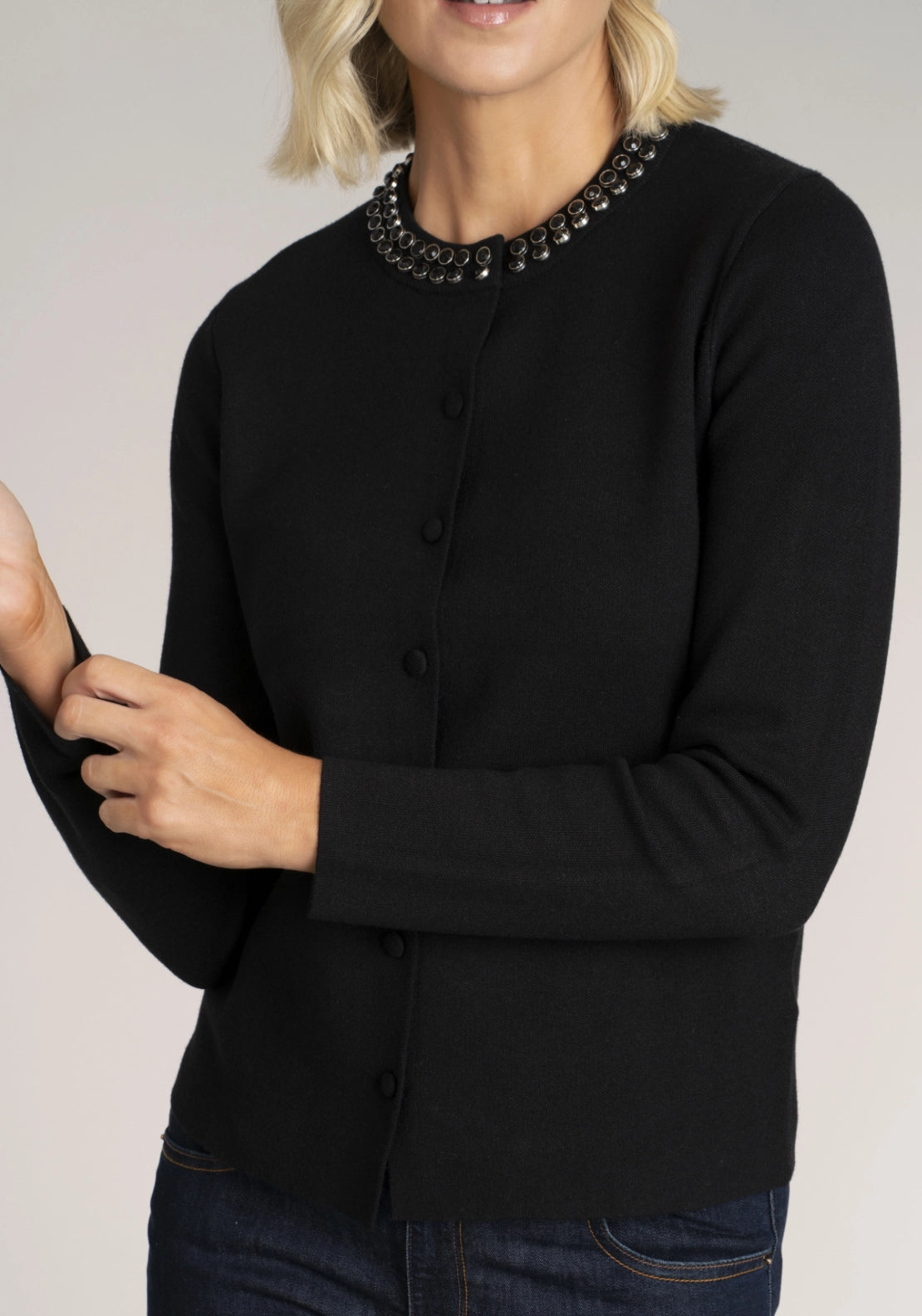 Embellished Collar Cardigan - Black