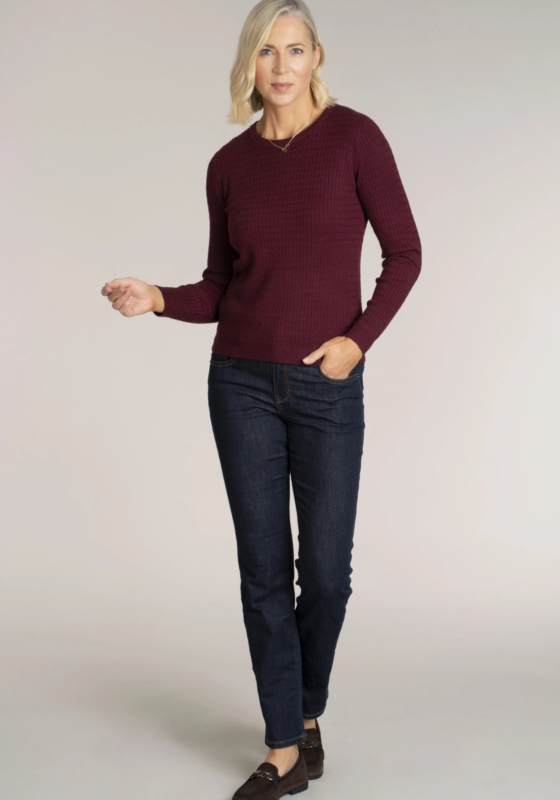 Cable Knit Sweater - Burgundy