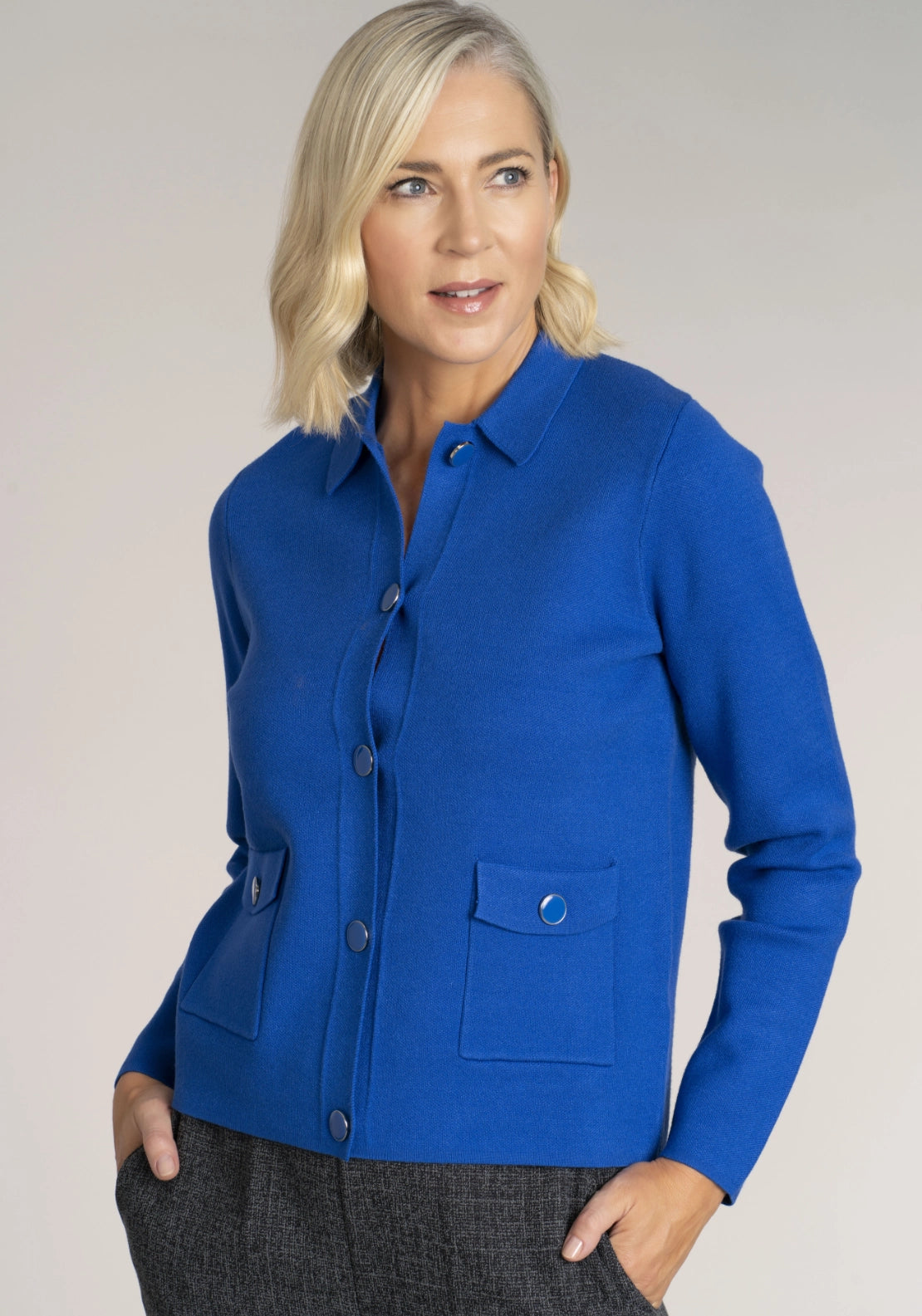 Tea Lane Everyday Button Cardigan - Cobalt Blue 1 Shaws Department Stores