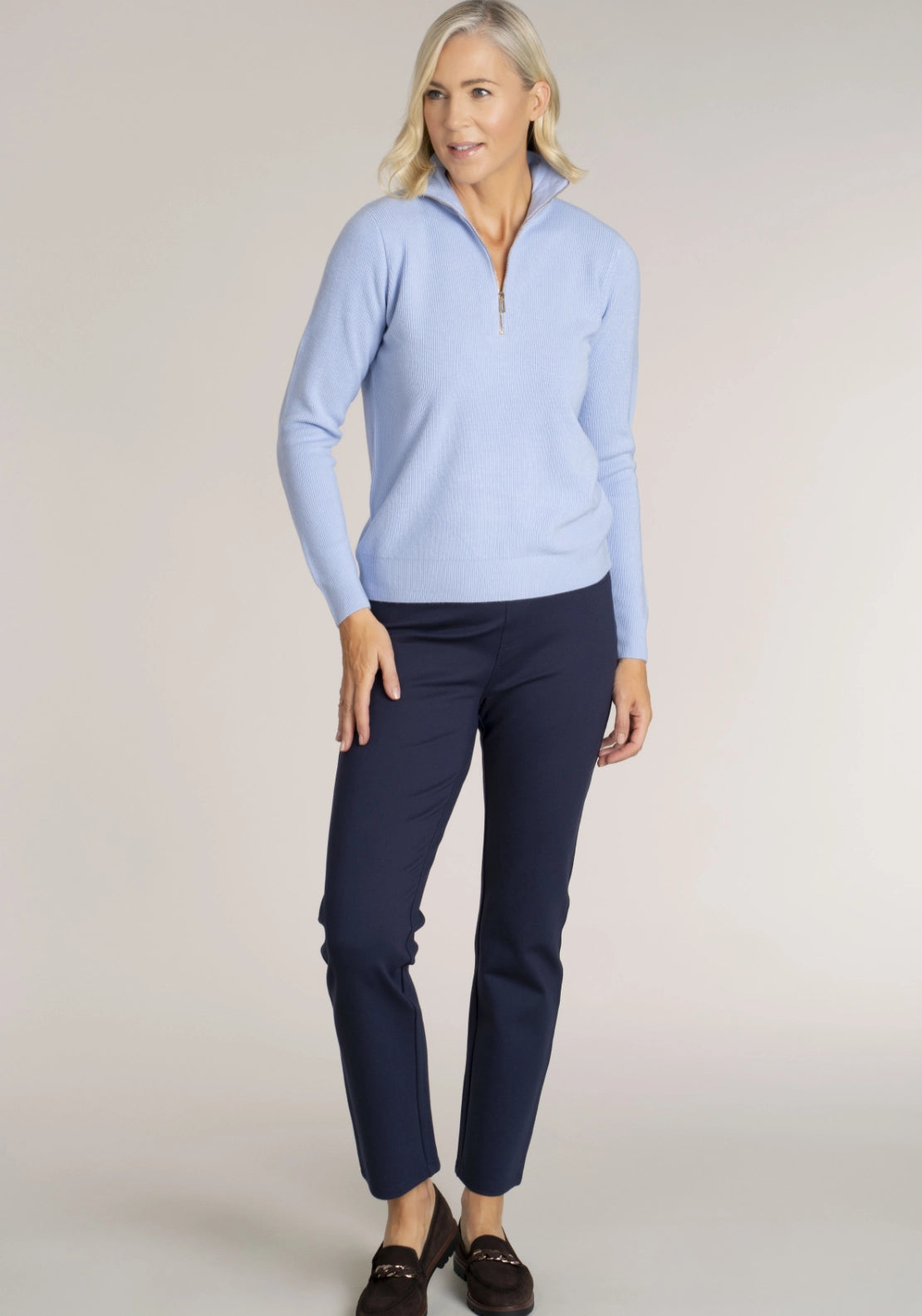 Tea Lane Cashmillon Zip Neck Jumper - Blue 5 Shaws Department Stores