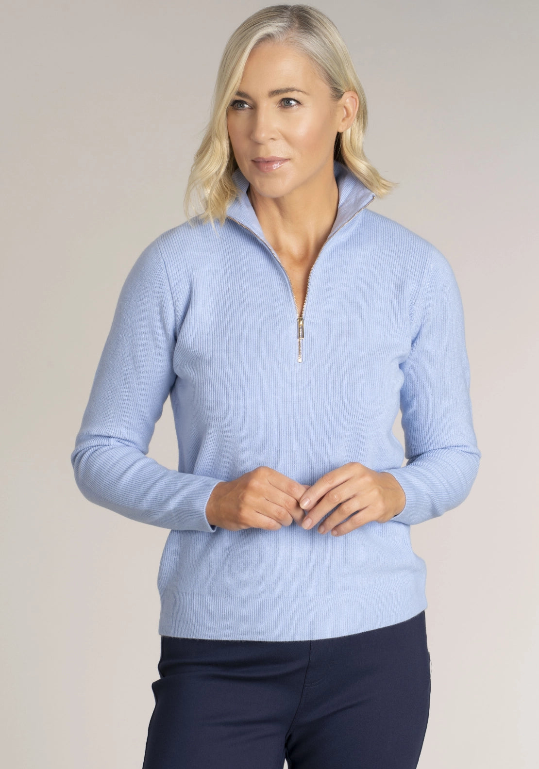 Tea Lane Cashmillon Zip Neck Jumper - Blue 1 Shaws Department Stores