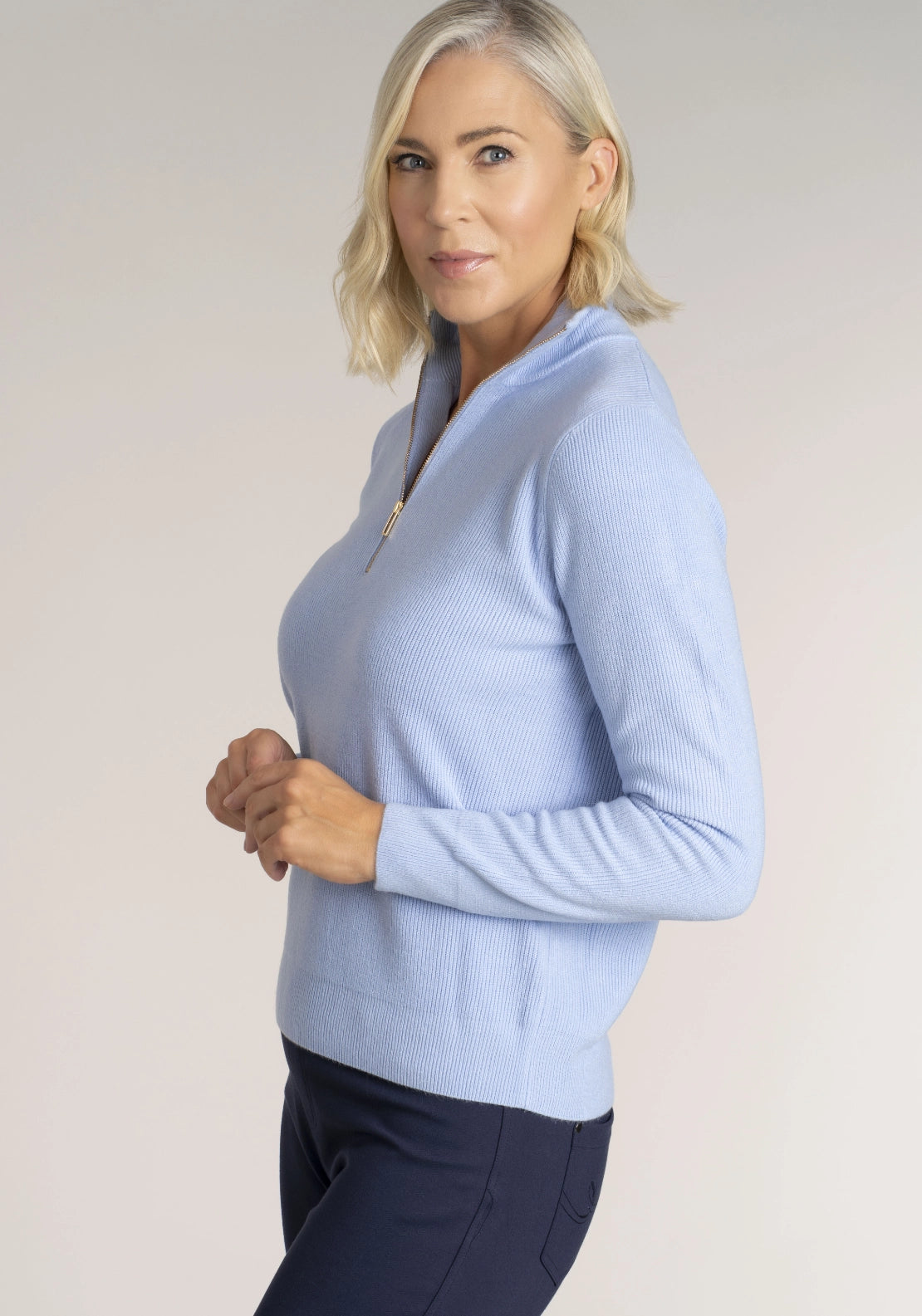 Tea Lane Cashmillon Zip Neck Jumper - Blue 3 Shaws Department Stores