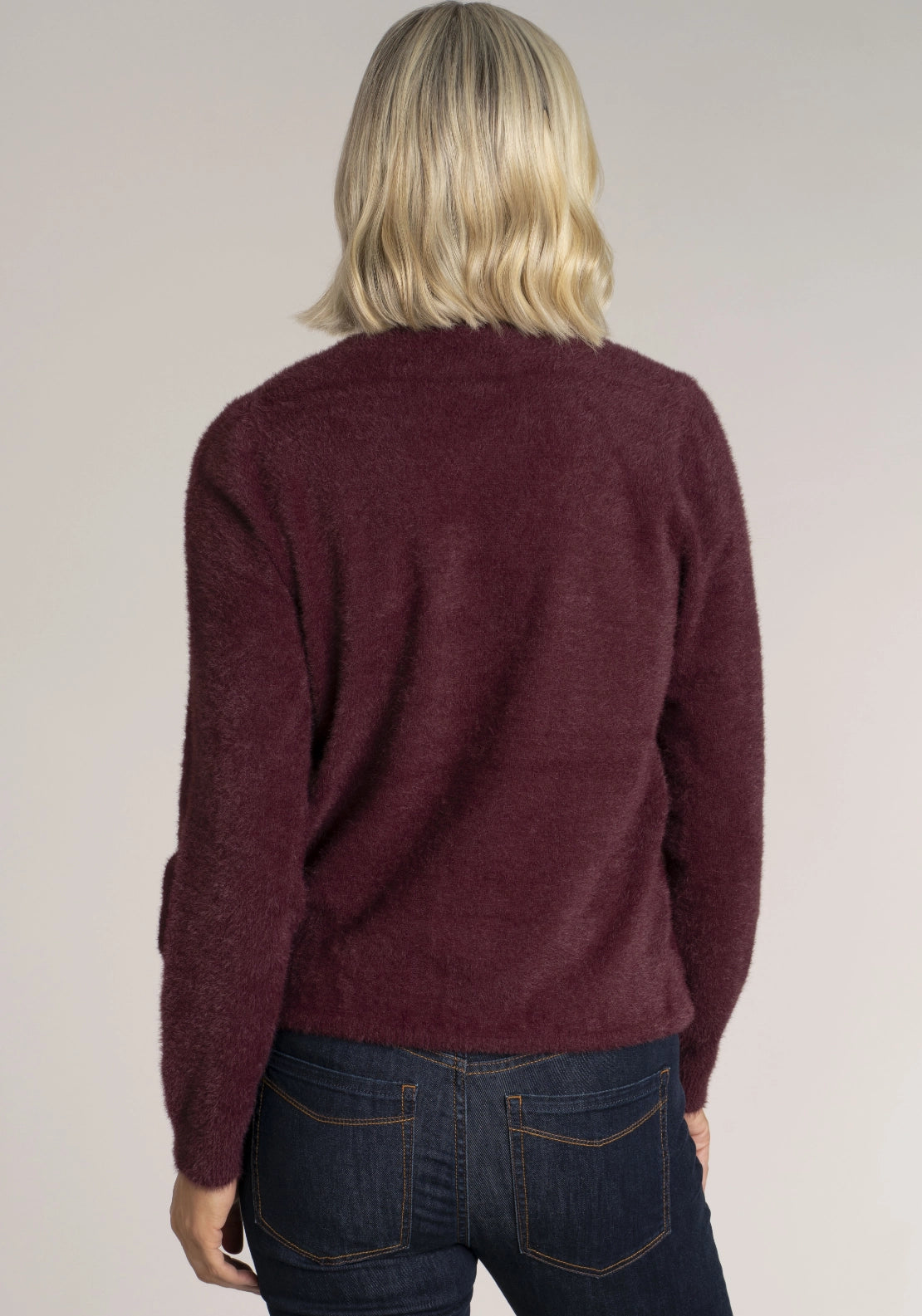 Fluffy V-Neck Jumper - Wine