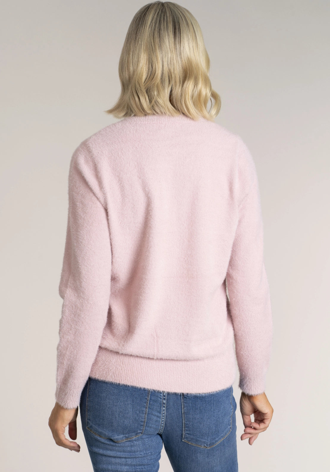 Tea Lane Fluffy V-Neck Jumper - Pink 2 Shaws Department Stores