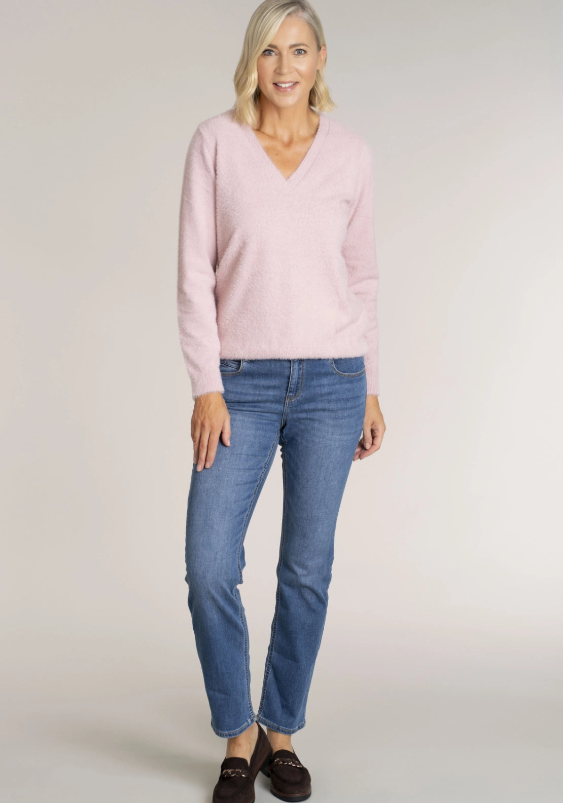 Tea Lane Fluffy V-Neck Jumper - Pink 5 Shaws Department Stores