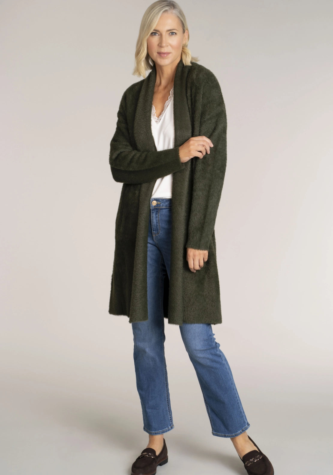Feather Yarn Cardigan - Khaki 2