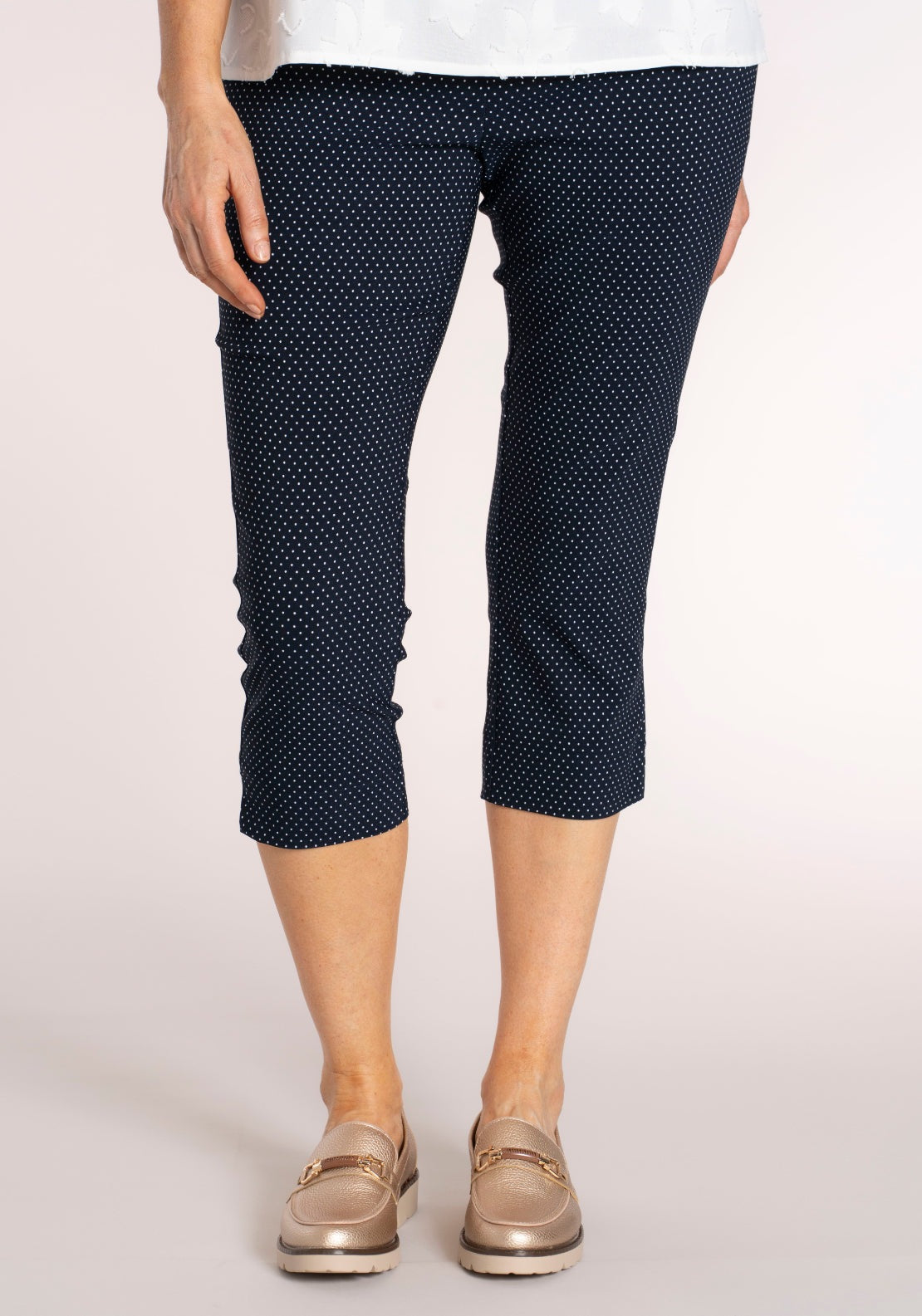 Tea Lane Printed Slim Fit Capri - Navy Dot 1 Shaws Department Stores