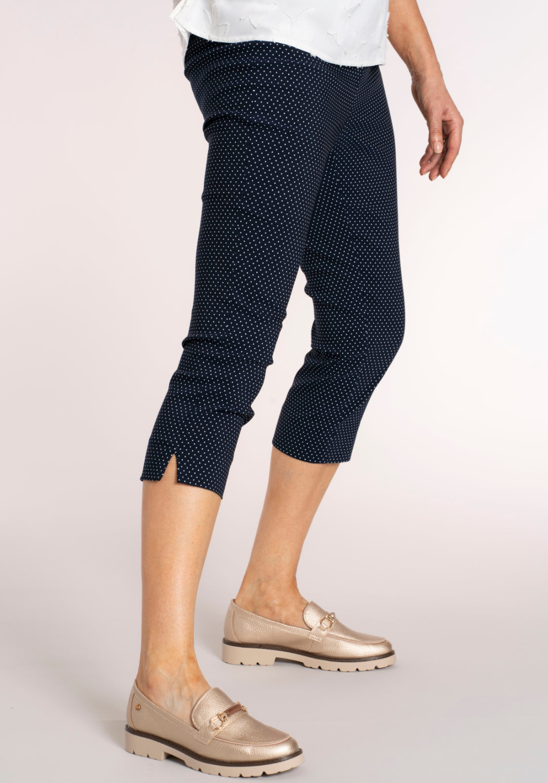 Tea Lane Printed Slim Fit Capri - Navy Dot 3 Shaws Department Stores