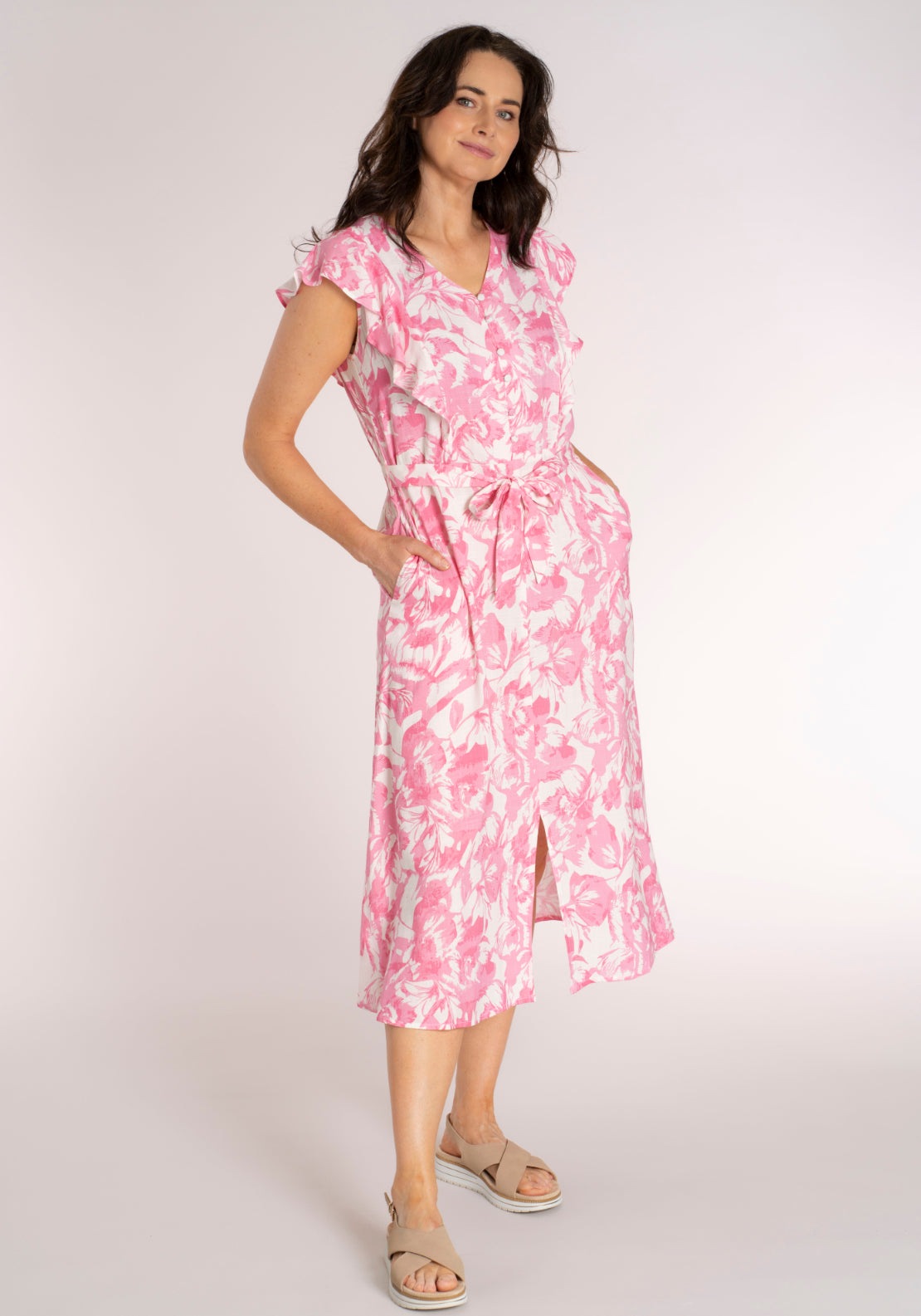 Tea Lane Floral Frill Dress - Pink 3 Shaws Department Stores