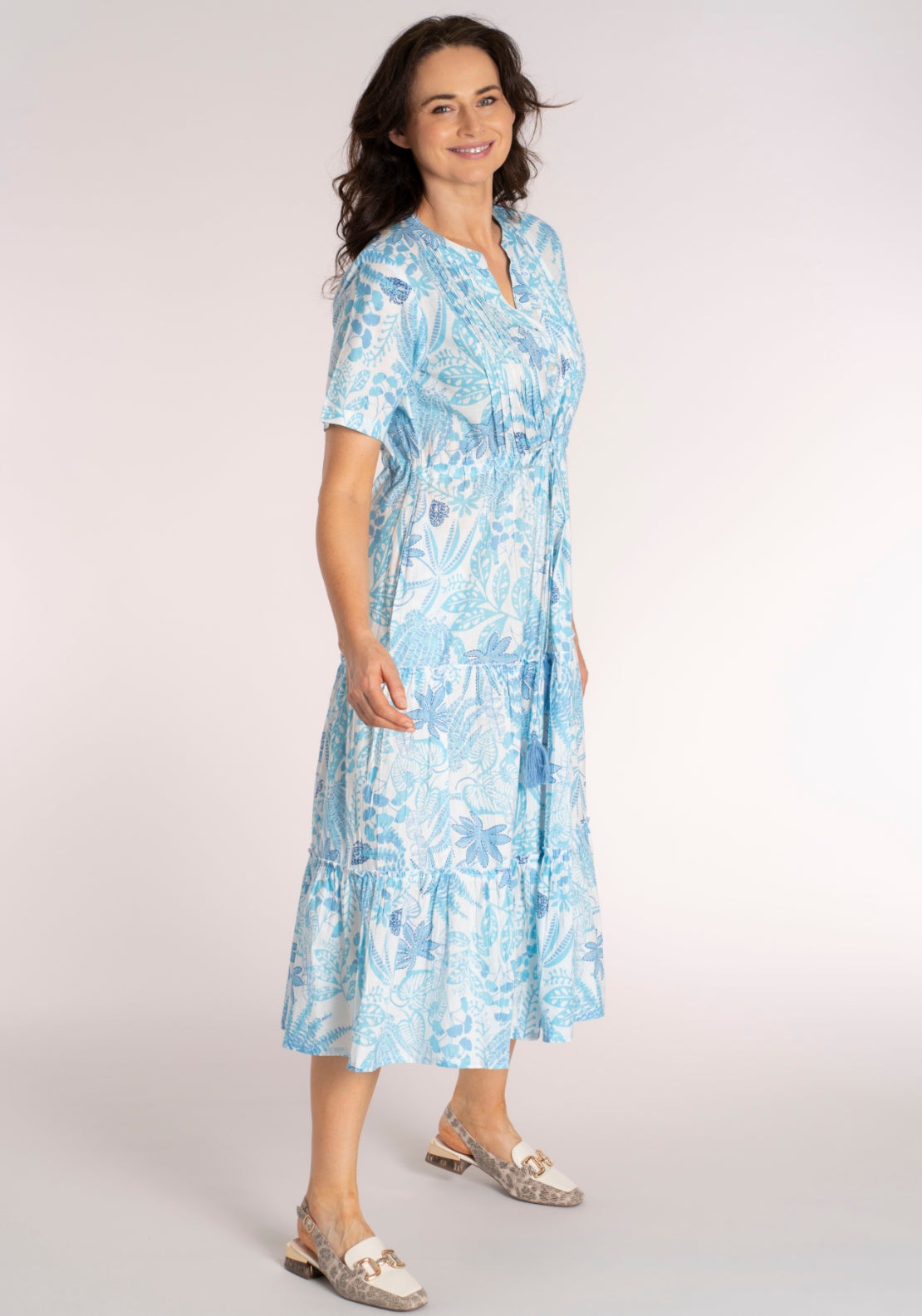 Tea Lane Cotton Floral Collar Dress - Blue 3 Shaws Department Stores