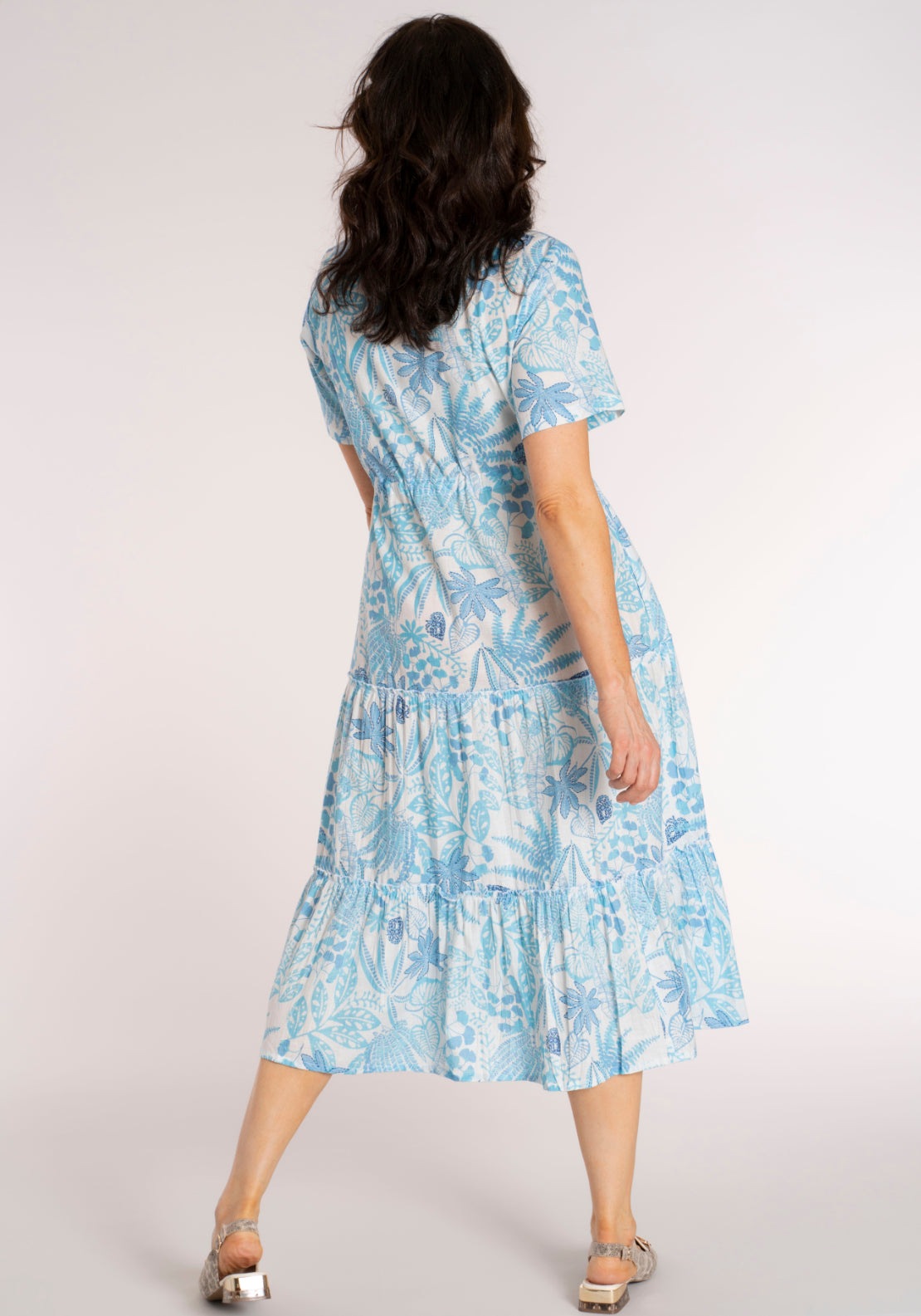 Tea Lane Cotton Floral Collar Dress - Blue 2 Shaws Department Stores