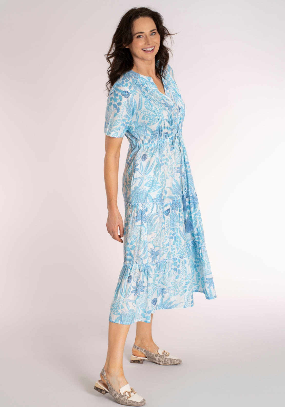 Tea Lane Cotton Floral Collar Dress - Blue 4 Shaws Department Stores