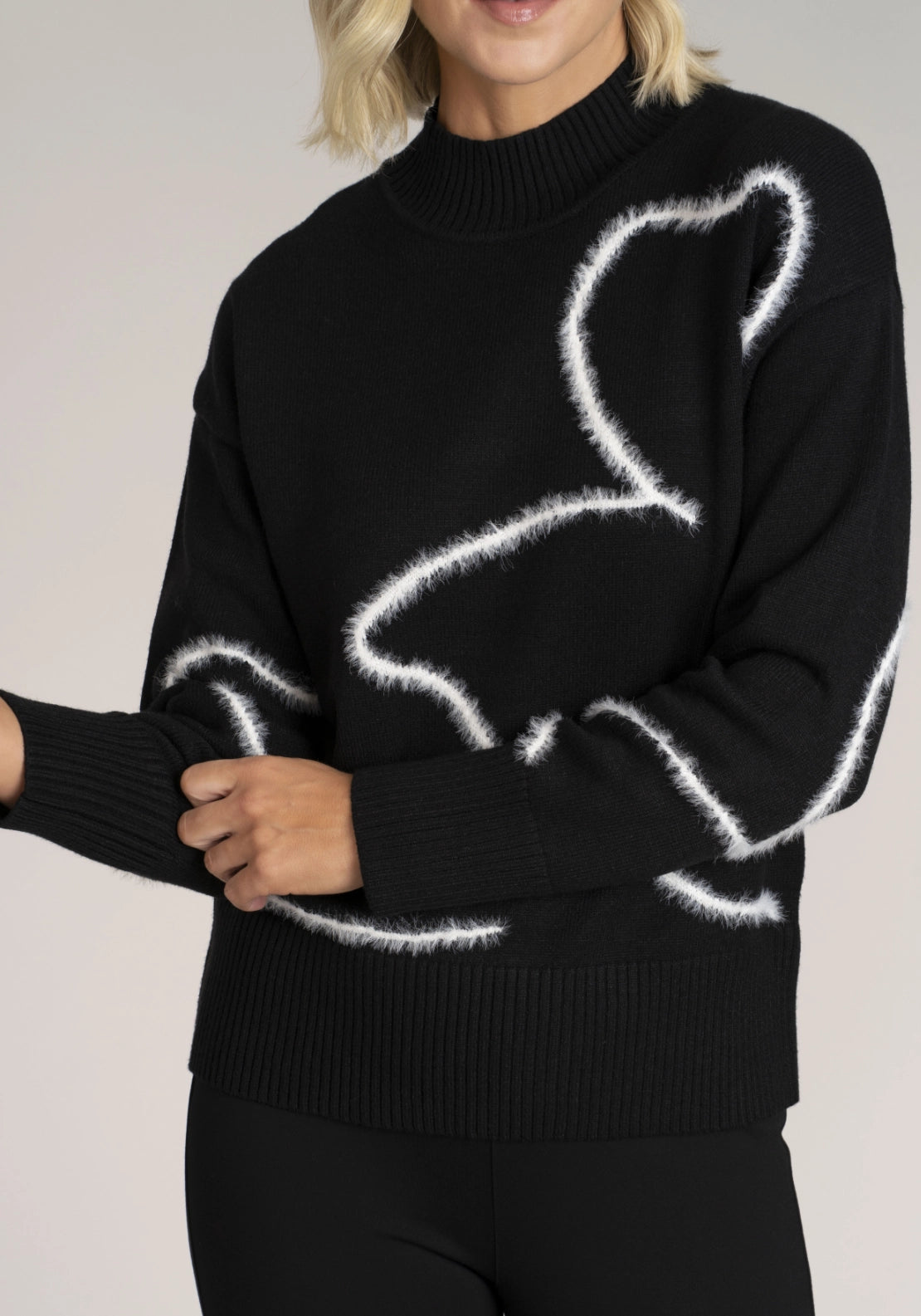 Abstract Turtle Neck Sweater - Black