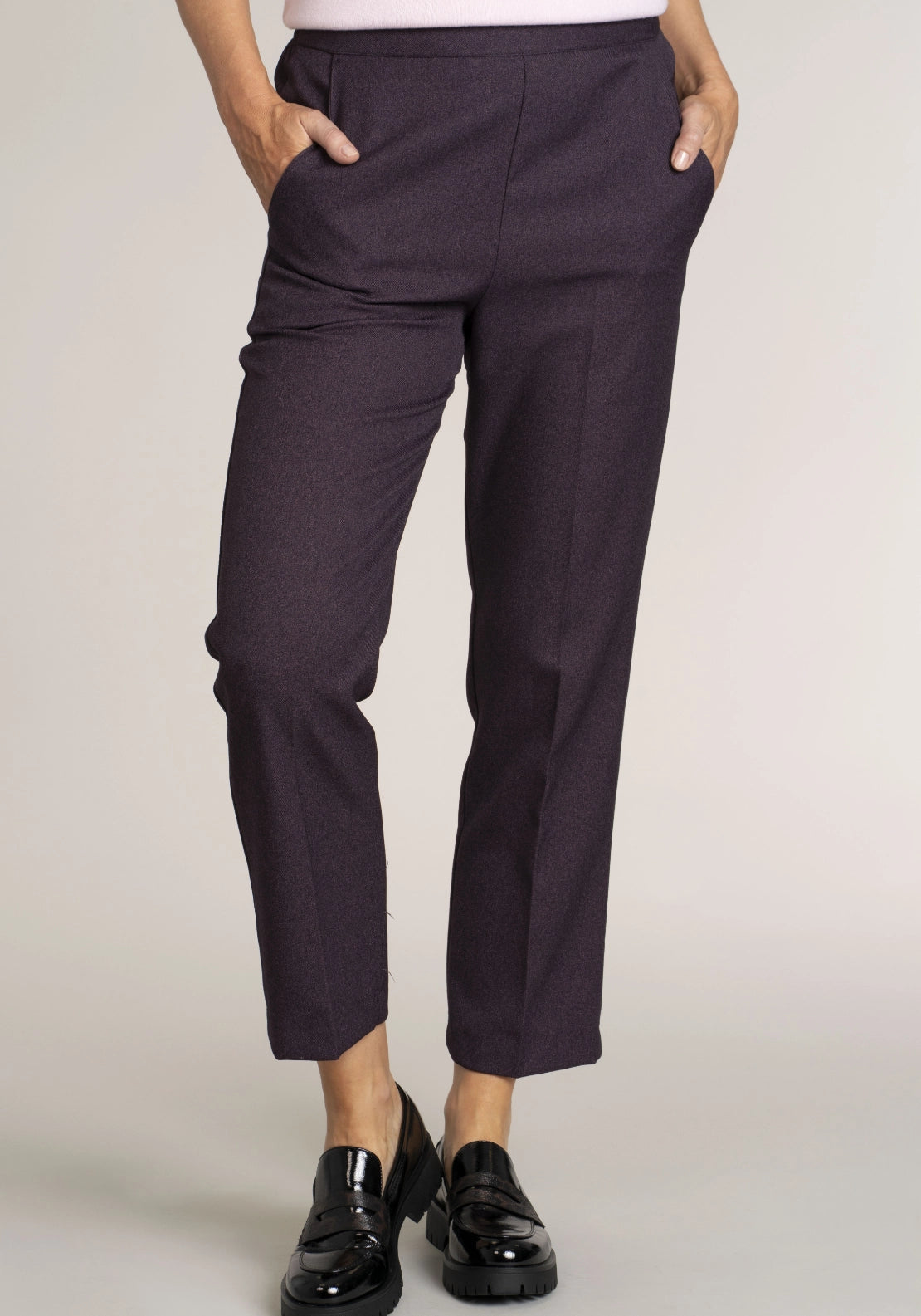 Tea Lane Elastic Waistband Trouser - Plum 1 Shaws Department Stores