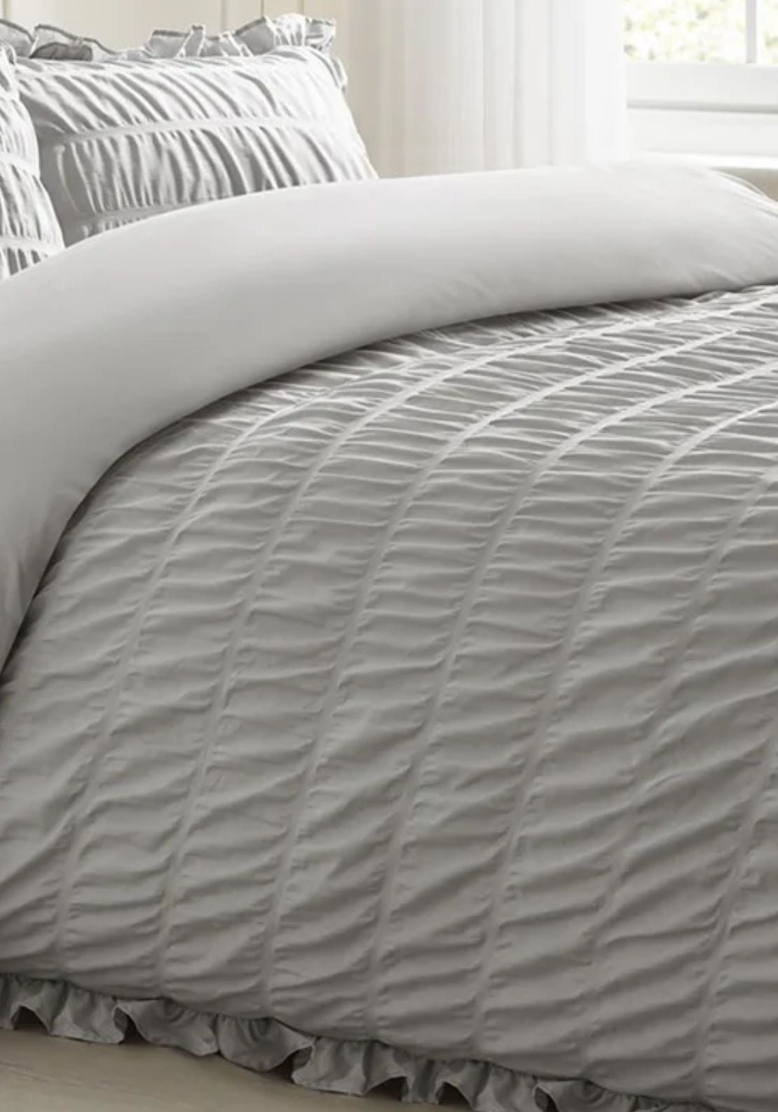 The Home Collection Textured Seersucker Frill Duvet Cover Set Silver - Grey 1 Shaws Department Stores