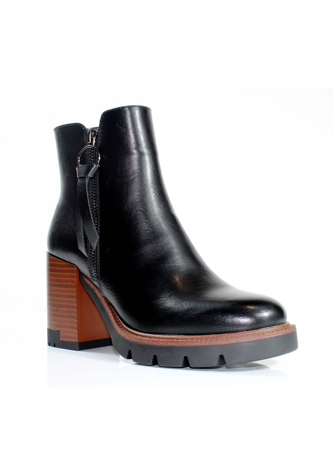 Susst Wooden Stack Heel Trendy BootS - Black 1 Shaws Department Stores