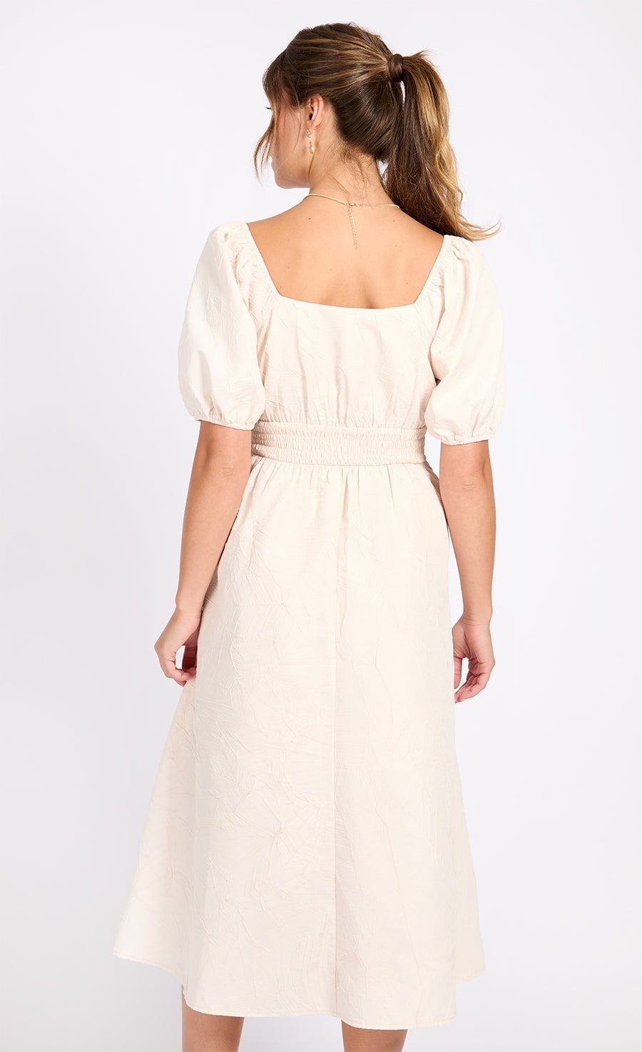 Little Mistress Cream Leaf Texture Midaxi Dress - Cream 4 Shaws Department Stores