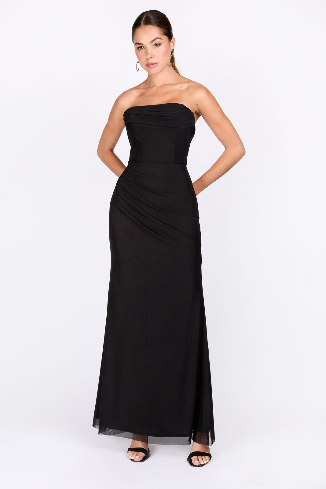 Little Mistress Black Mesh Bandeau Maxi Dress - Black 1 Shaws Department Stores