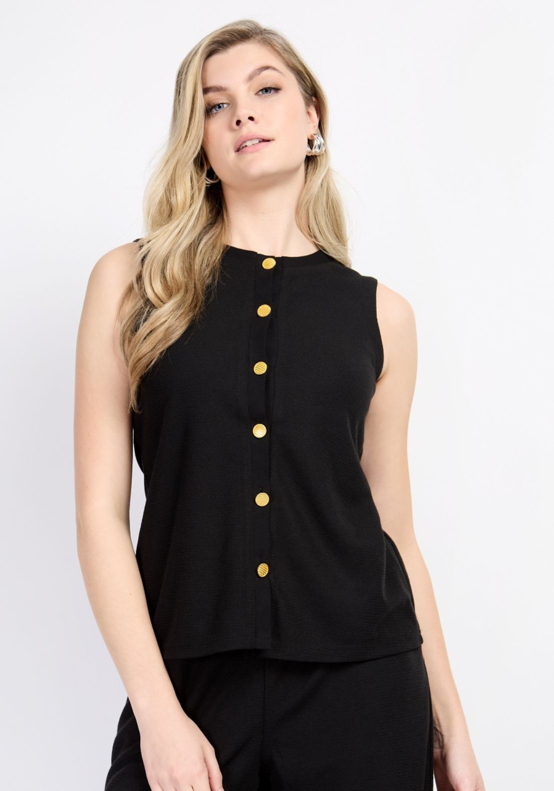 Little Mistress Black Knitted Button Detail Waistcoat - Black 1 Shaws Department Stores