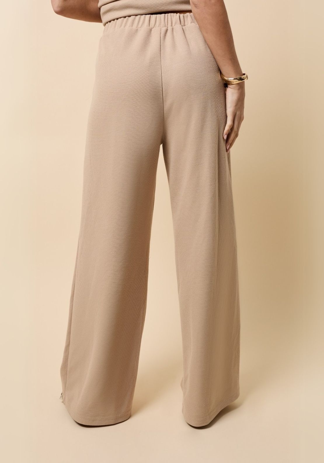 Little Mistress Taupe Wide Leg Knitted Trousers - Beige 2 Shaws Department Stores