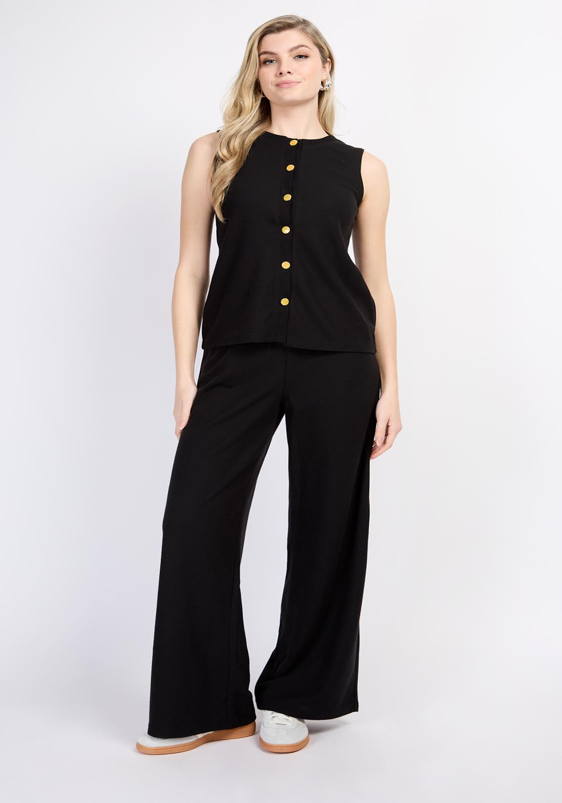Little Mistress Black Wide Leg Knitted Trousers - Black 4 Shaws Department Stores