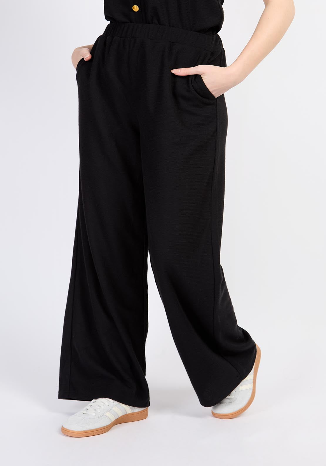 Little Mistress Black Wide Leg Knitted Trousers - Black 1 Shaws Department Stores