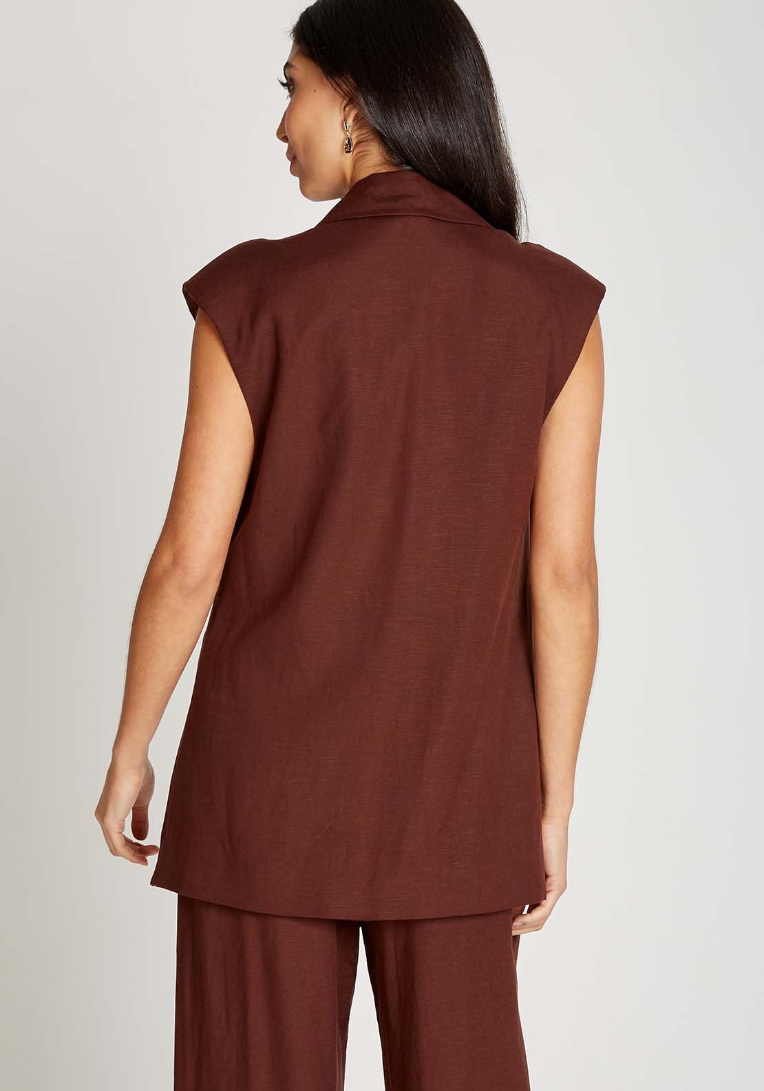 Little Mistress Chocolate Brown Waistcoat With Linen - Brown 2 Shaws Department Stores