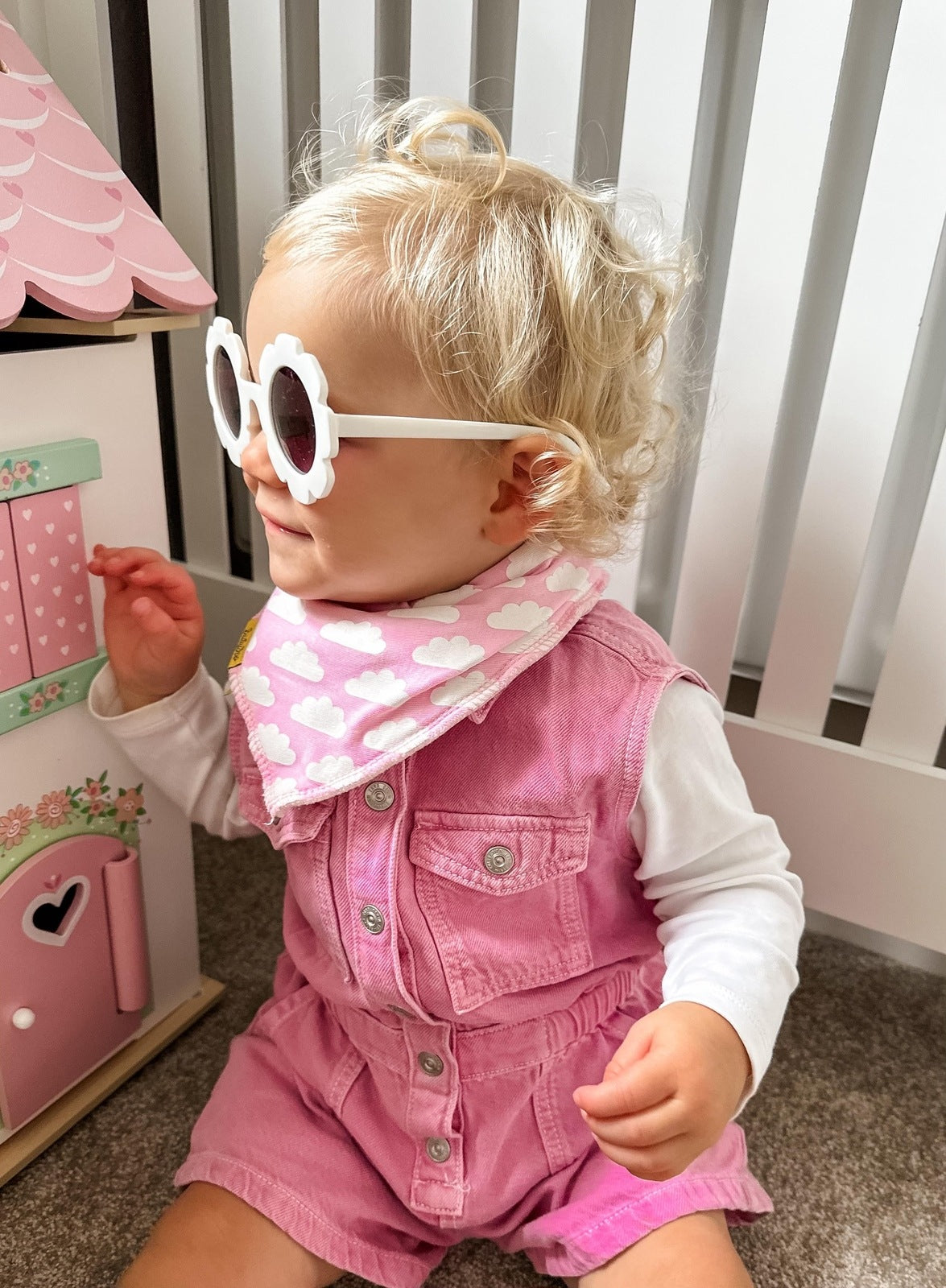 Babyboo Up in the Pink clouds organic cotton DribbleBoo bandana - Pink 3 Shaws Department Stores