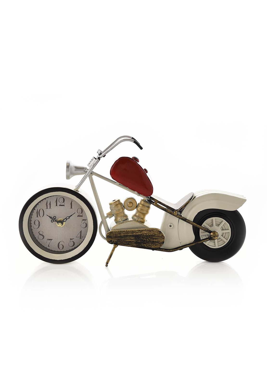 Hometime Mantel Clock - Red & White Motorcycle 2 Shaws Department Stores