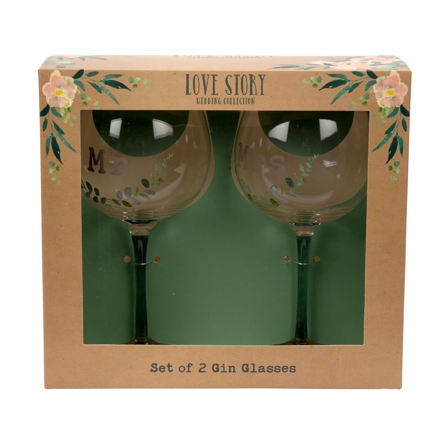 Celebrations Love Story Gin Glass Set of 2 "Mr" & "Mrs" 2 Shaws Department Stores