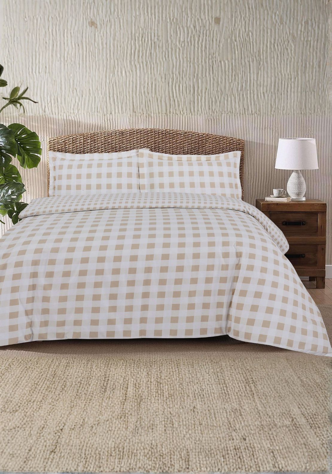 The Home Collection Wyndam Check Duvet Cover Set - Nude 1 Shaws Department Stores