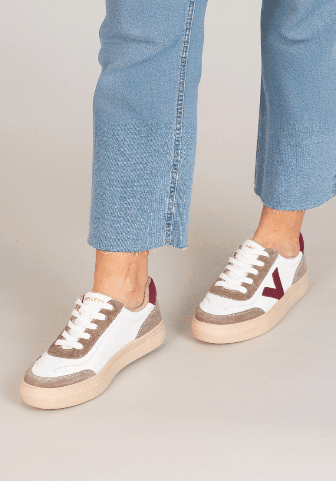 Drilleys Leather Upper V Trainer - Winter White Burg V 5 Shaws Department Stores