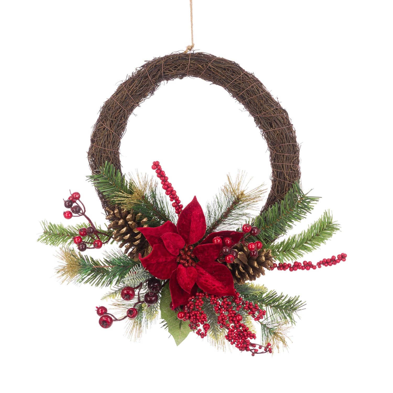 Floralsilk Poinsettia Berry Pine Wreath 1 Shaws Department Stores