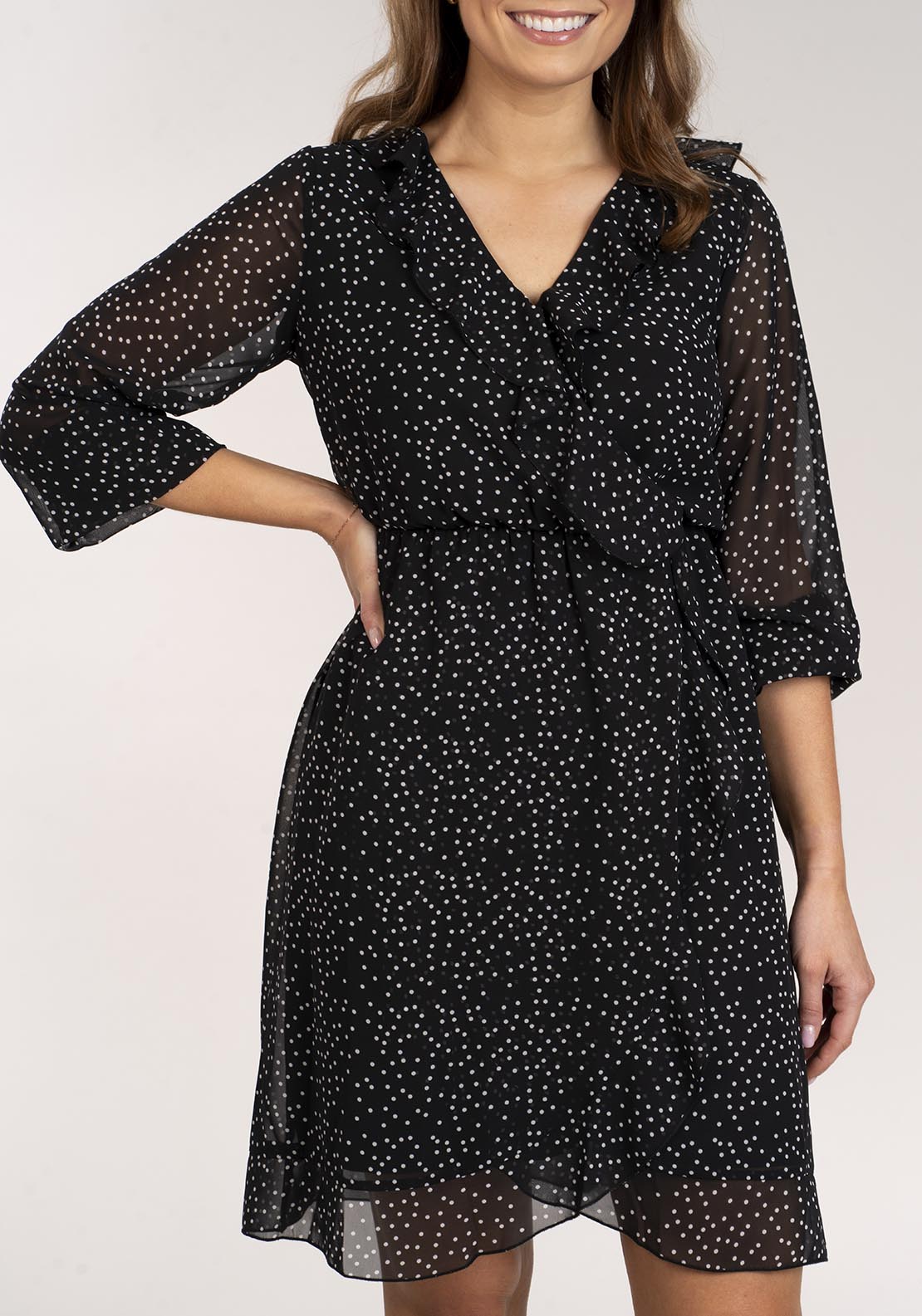 Naoise Polkadot Short Dress - Black 2 Shaws Department Stores