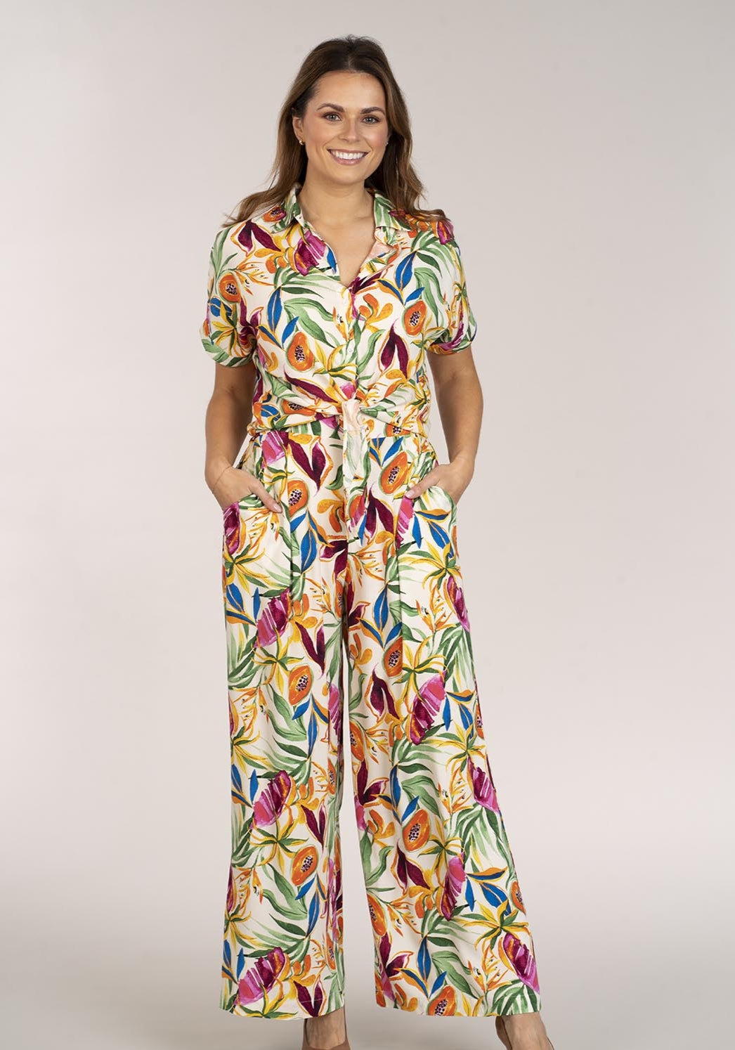 Naoise Tropical Tie Shirt - Tropical Print 1 Shaws Department Stores
