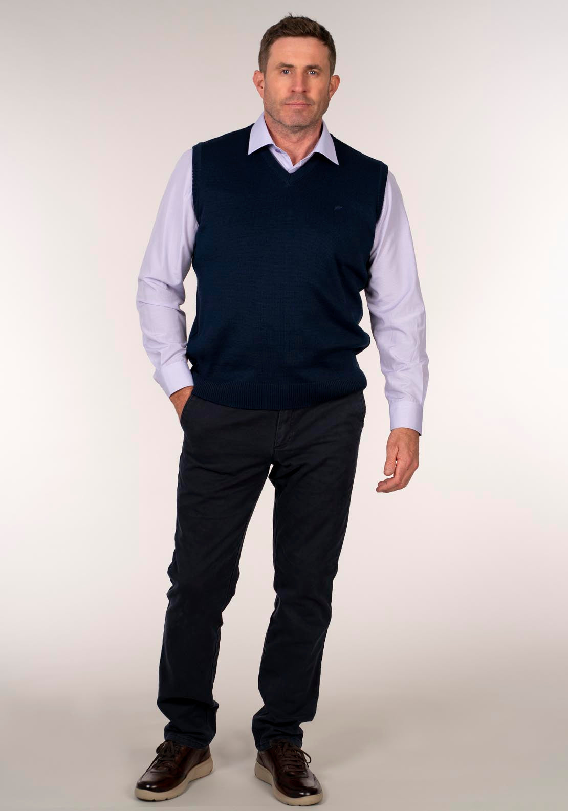 Yeats Plain Slip Over V Neck Knitwear - Blue 6 Shaws Department Stores