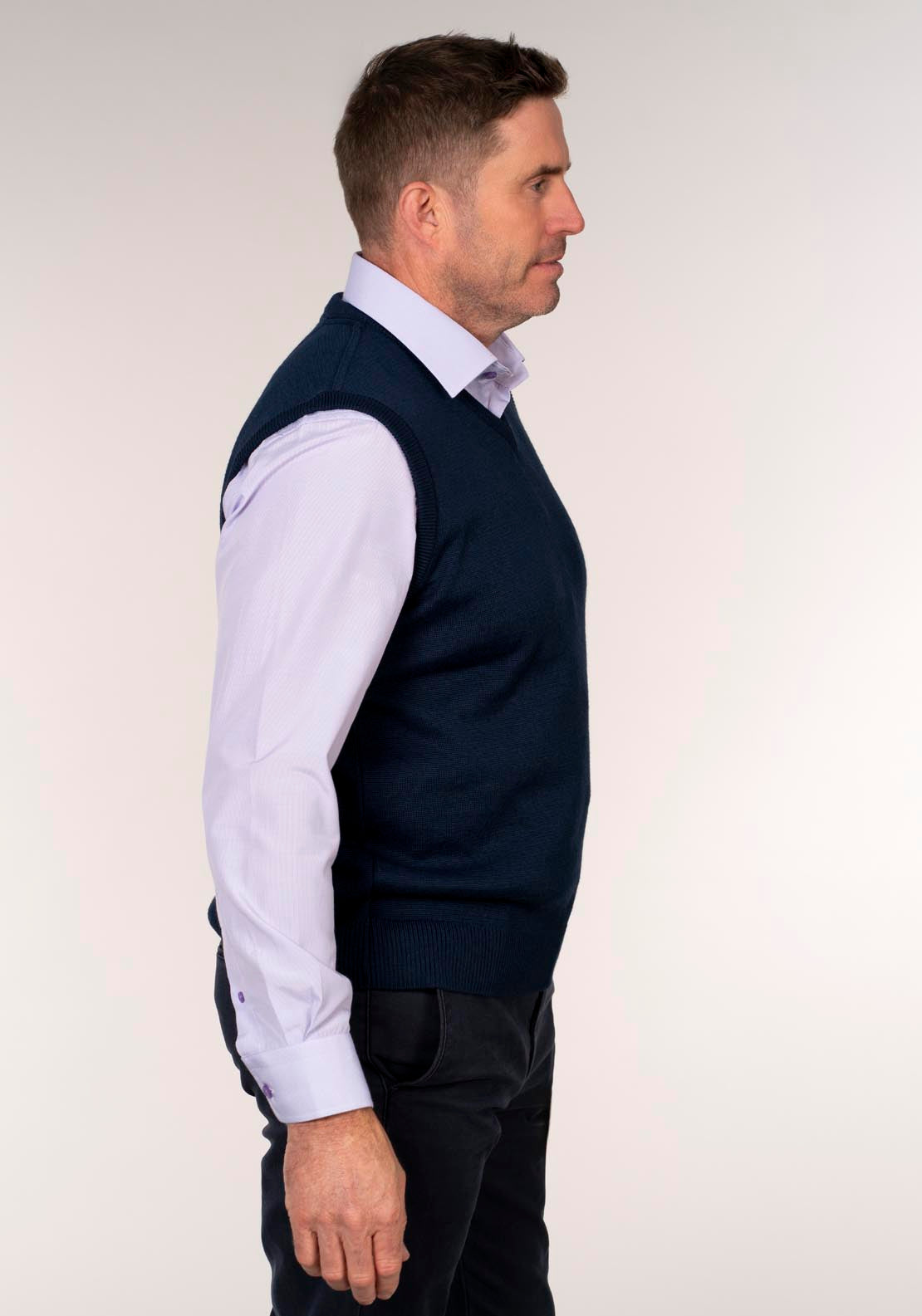 Yeats Plain Slip Over V Neck Knitwear - Blue 3 Shaws Department Stores