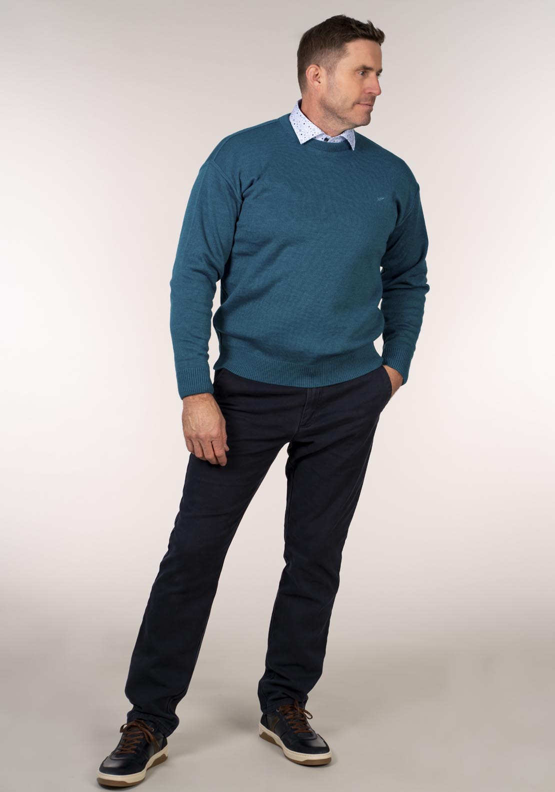 Yeats Plain Crew Neck Knitwear - Torquise 5 Shaws Department Stores