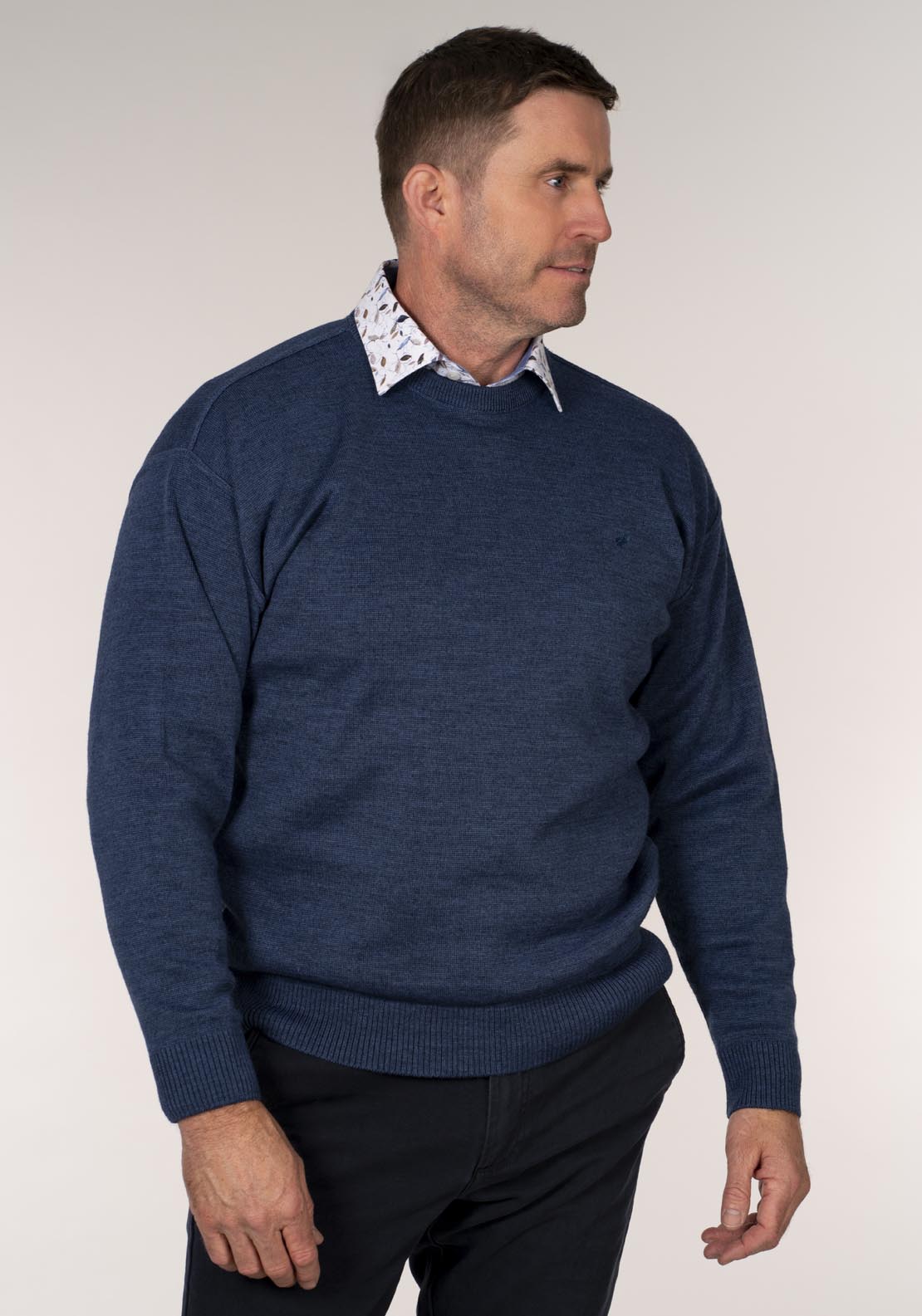 Yeats Plain Crew Neck Knitwear - Denim 5 Shaws Department Stores