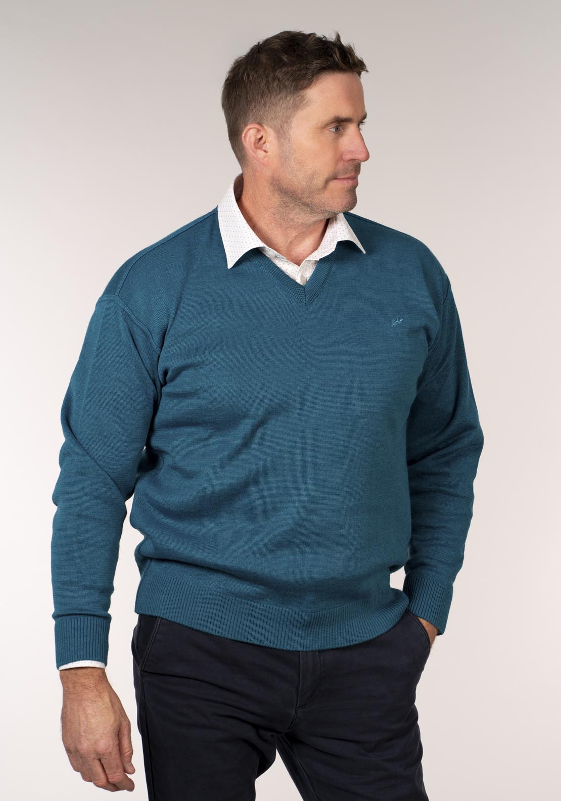 Yeats Plain V Neck Knitwear - Torquise 5 Shaws Department Stores