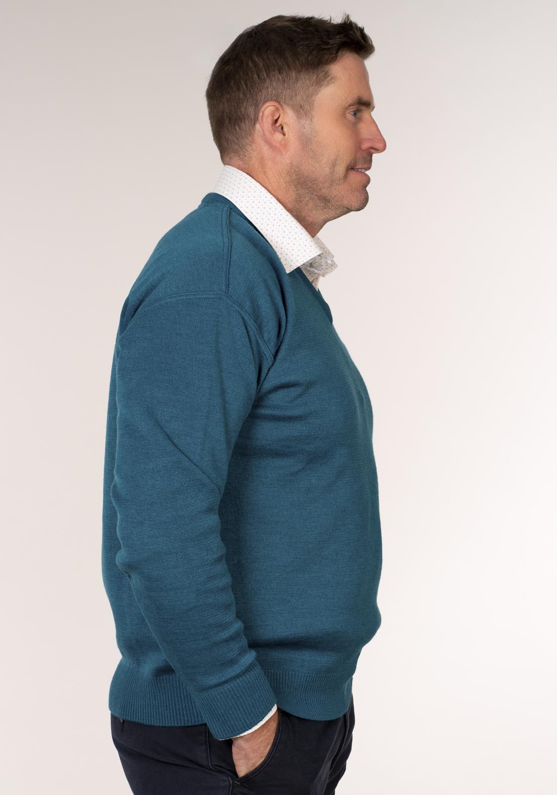 Yeats Plain V Neck Knitwear - Torquise 3 Shaws Department Stores