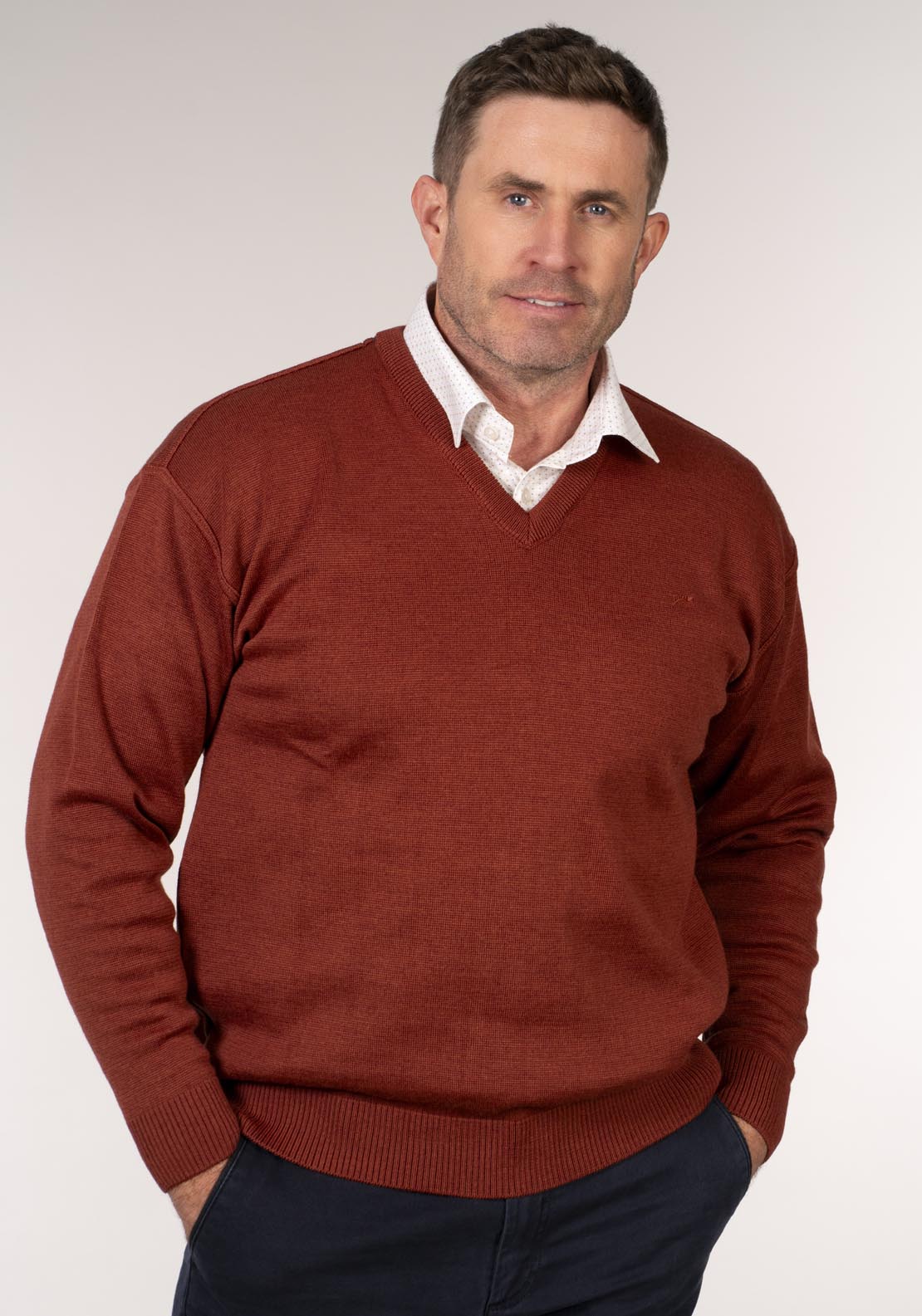 Yeats Plain V Neck Knitwear - Orange 1 Shaws Department Stores