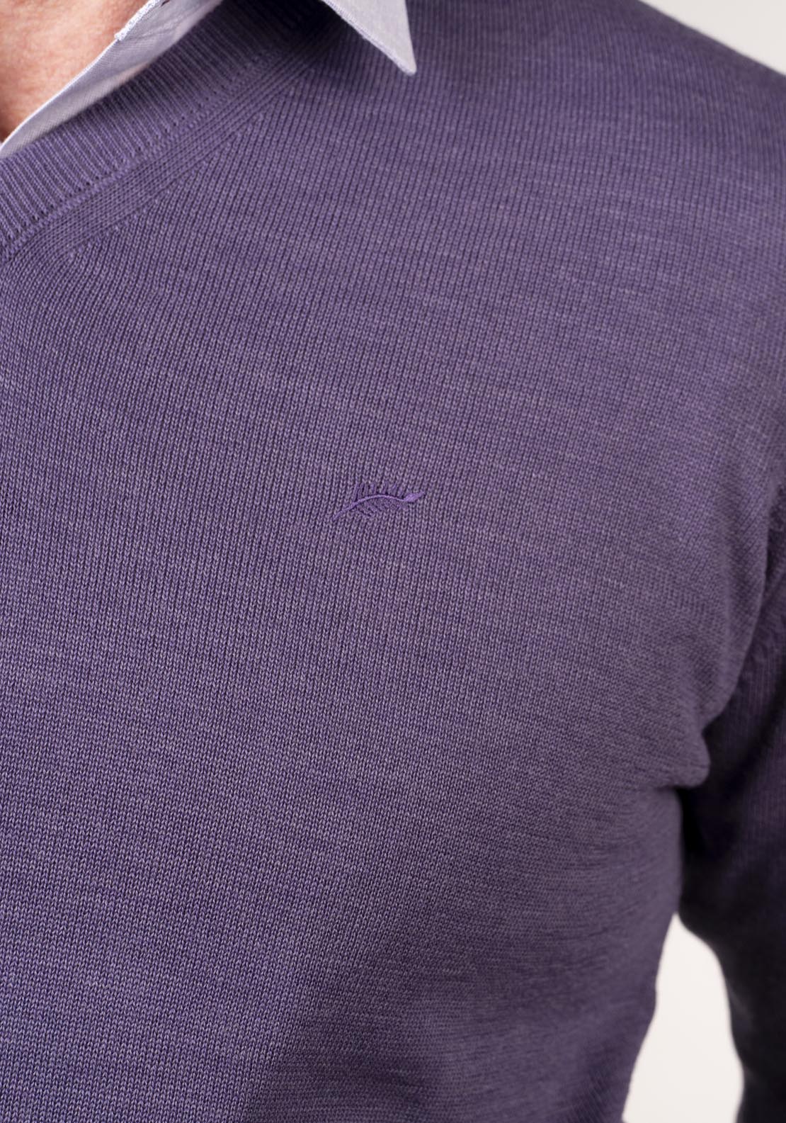 Yeats Merino Plain V Neck Knitwear - Purple 4 Shaws Department Stores