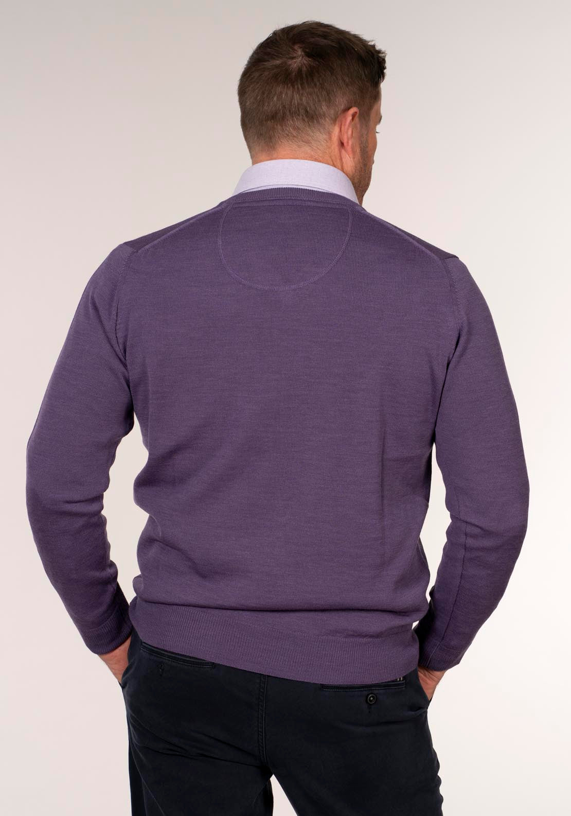 Yeats Merino Plain V Neck Knitwear - Purple 2 Shaws Department Stores