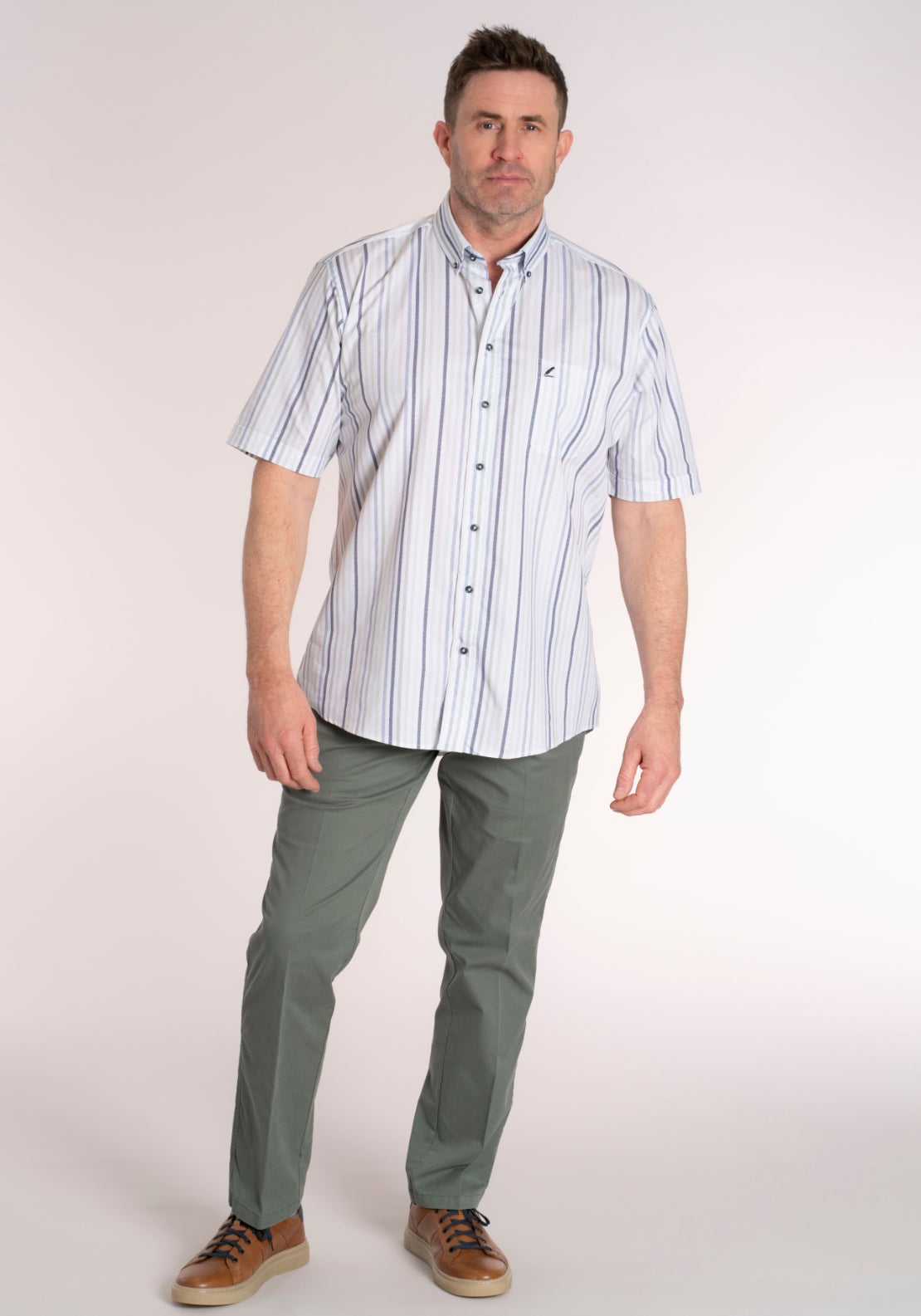 Yeats 100% Cotton Short Sleeve Stripe Shirt - Green Multi 5 Shaws Department Stores