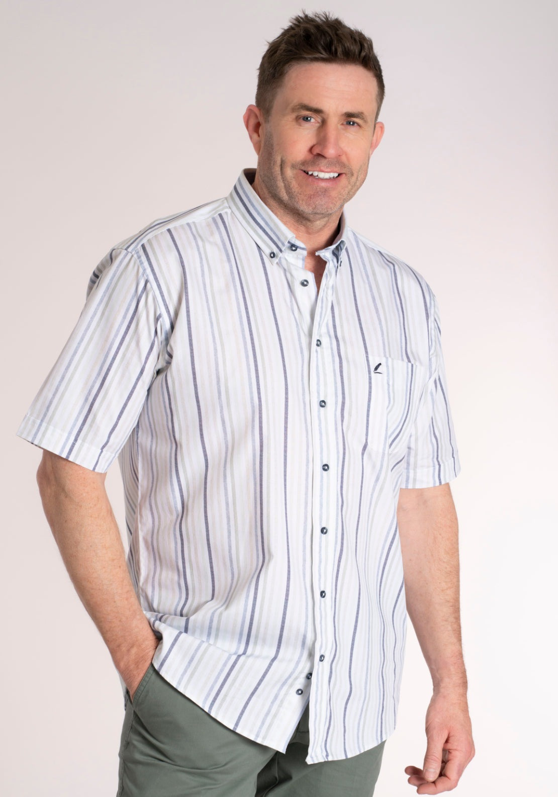 Yeats 100% Cotton Short Sleeve Stripe Shirt - Green Multi 1 Shaws Department Stores