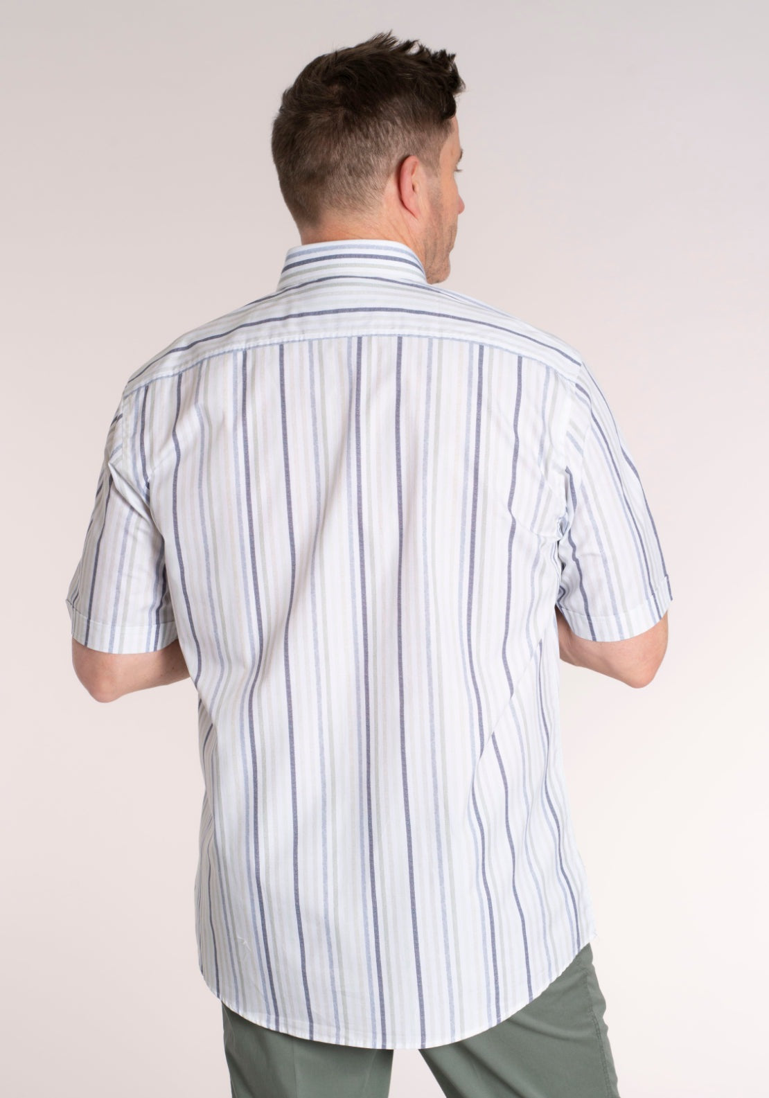 Yeats 100% Cotton Short Sleeve Stripe Shirt - Green Multi 3 Shaws Department Stores