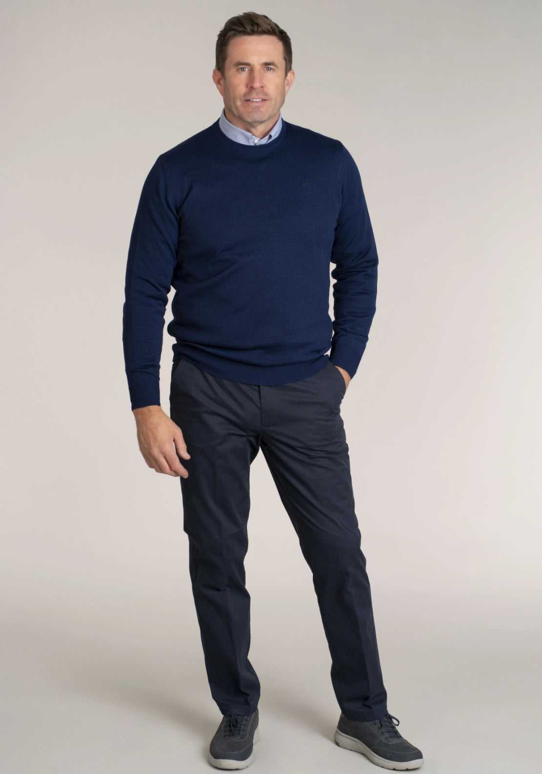 50/50 Merino Plain Knit Crew - Navy